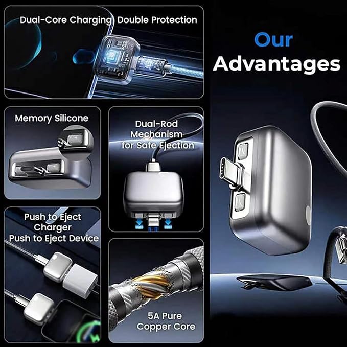 Smart Auto-Stop Charging Adapter, Type-C, 140W Fast Charging & Auto Eject Protection